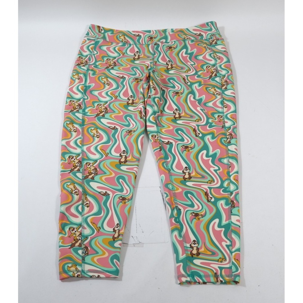 Disney Leggings Womens XL Pink Chip N Dale Psychedelic Swirl Athletic Cropped